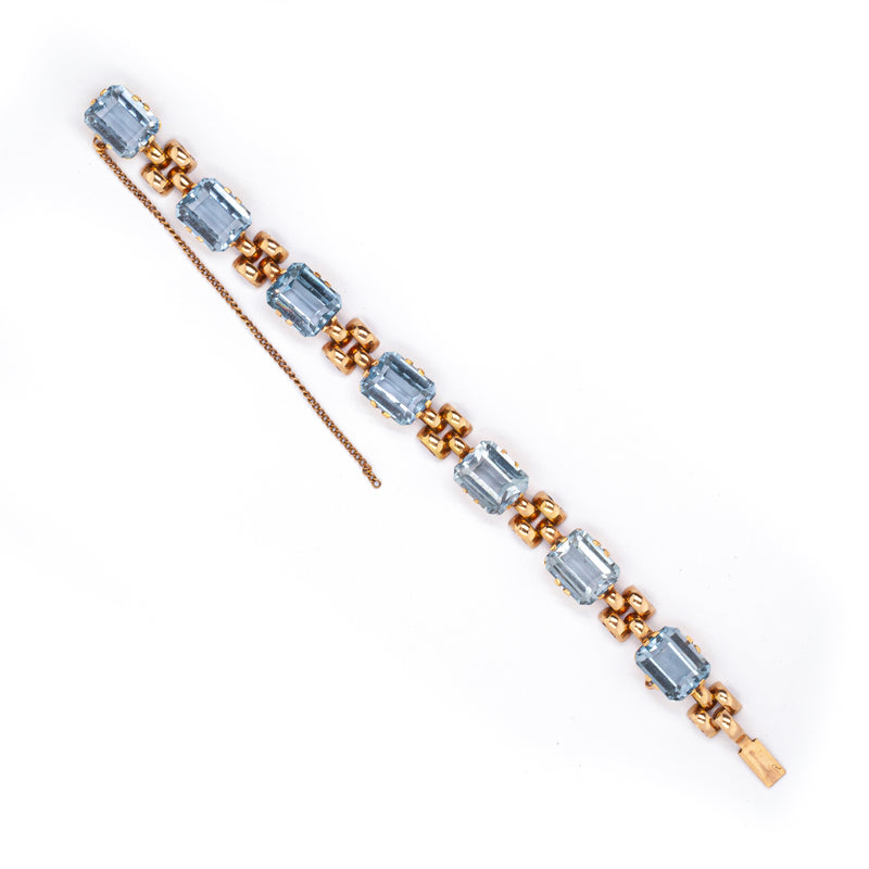 Vintage Paste and 15 Carat Yellow Gold Retro Link Bracelet, circa 1950s