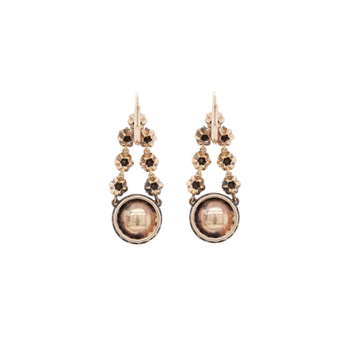Diamond Cluster Silver on 14 Carat Gold Victorian Style Drop Earrings