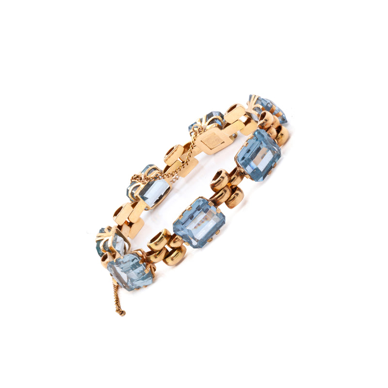 Vintage Paste and 15 Carat Yellow Gold Retro Link Bracelet, circa 1950s