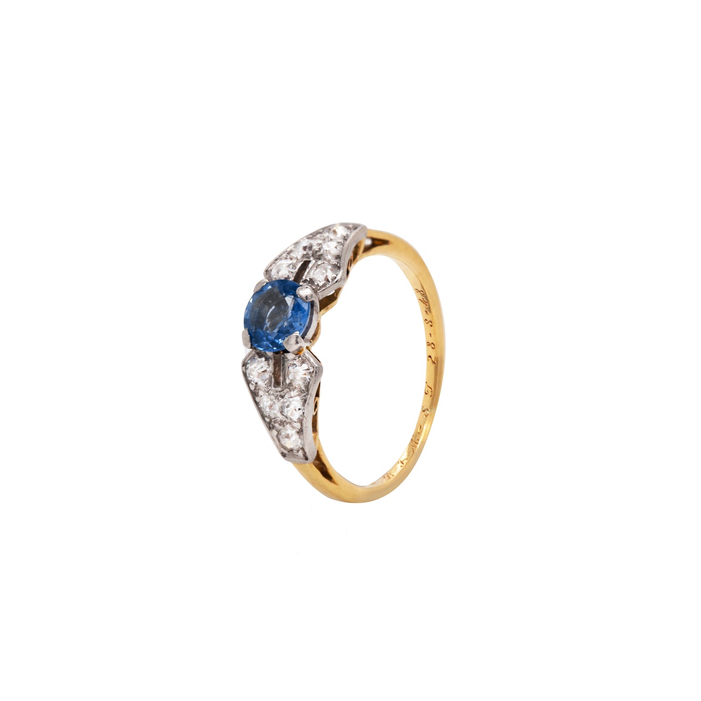18ct Yellow Gold and Platinum Sapphire and Diamond 1930s Engagement Ring