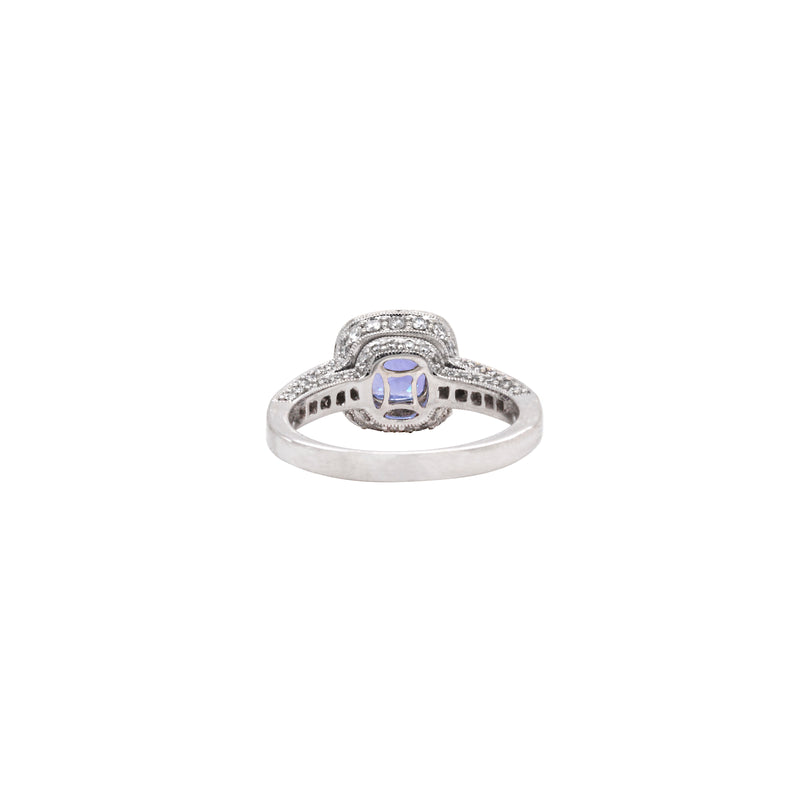 1.32ct Tanzanite and Diamond 18 Carat white Gold Halo Cluster Engagement Ring