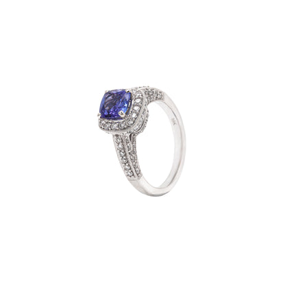 1.32ct Tanzanite and Diamond 18 Carat white Gold Halo Cluster Engagement Ring