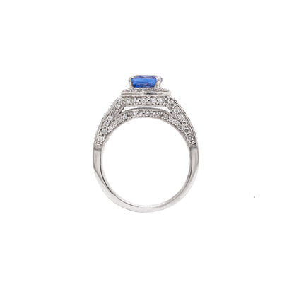 1.32ct Tanzanite and Diamond 18 Carat white Gold Halo Cluster Engagement Ring