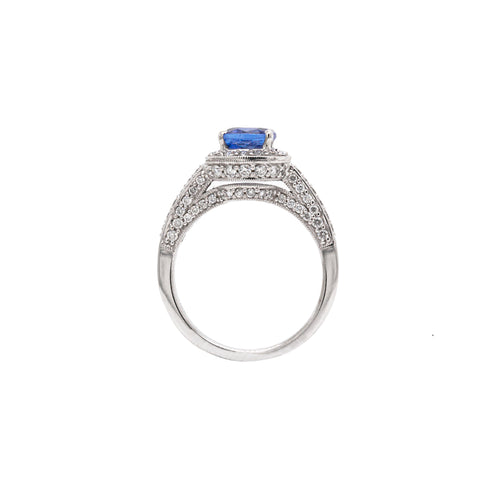 1.32ct Tanzanite and Diamond 18 Carat white Gold Halo Cluster Engagement Ring