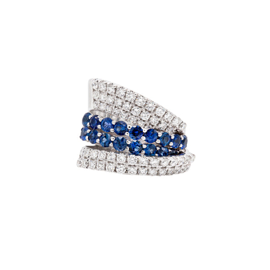 Damiani Sapphire and Diamond 18 Carat White Gold Wide Cocktail Ring