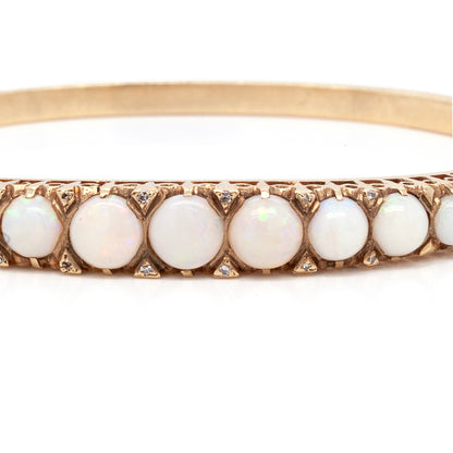 Vintage 9ct Yellow Gold Opal and Diamond Bangle