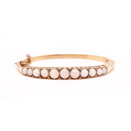 Vintage 9ct Yellow Gold Opal and Diamond Bangle