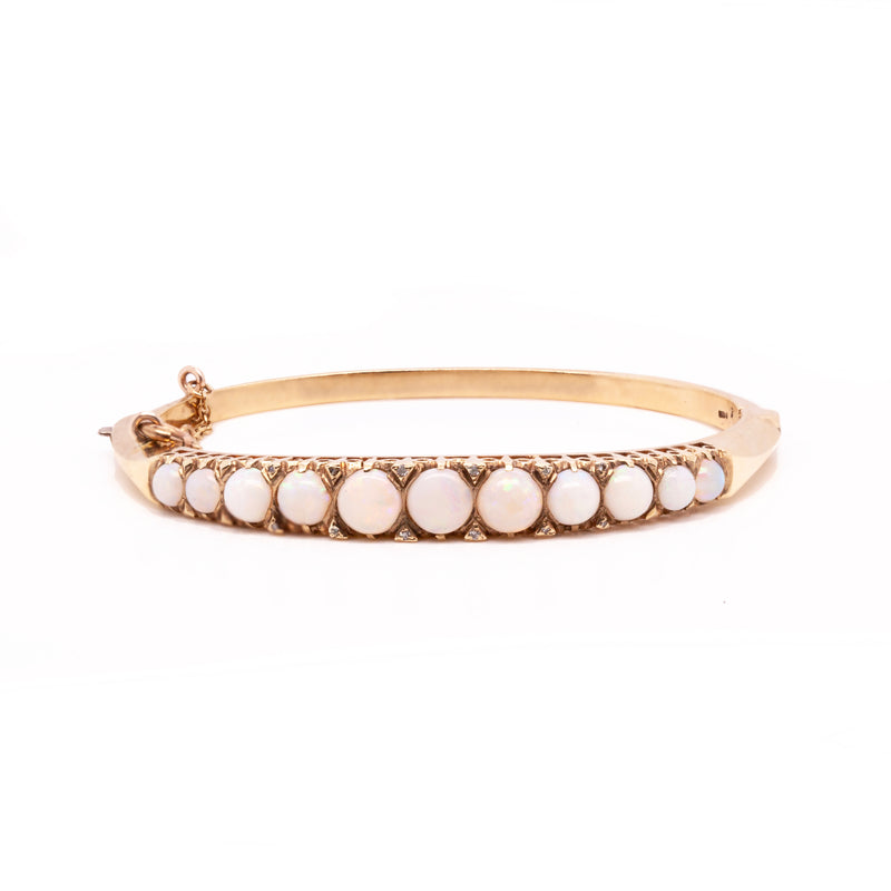 Vintage 9ct Yellow Gold Opal and Diamond Bangle