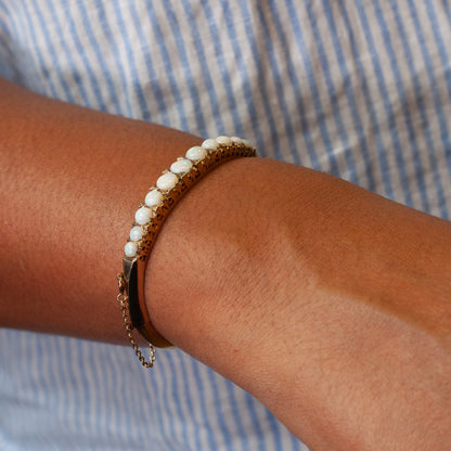 Vintage 9ct Yellow Gold Opal and Diamond Bangle