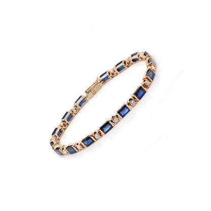 Blue Sapphire and Diamond 18 Carat Yellow Gold Tennis Bracelet