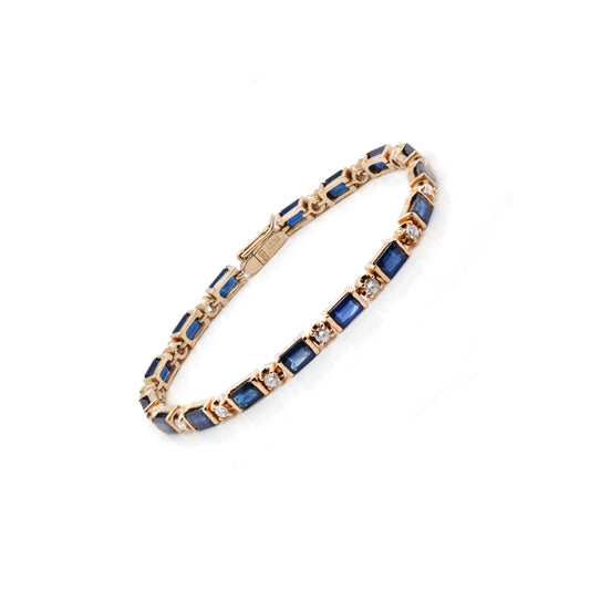 Blue Sapphire and Diamond 18 Carat Yellow Gold Tennis Bracelet