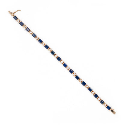 Blue Sapphire and Diamond 18 Carat Yellow Gold Tennis Bracelet