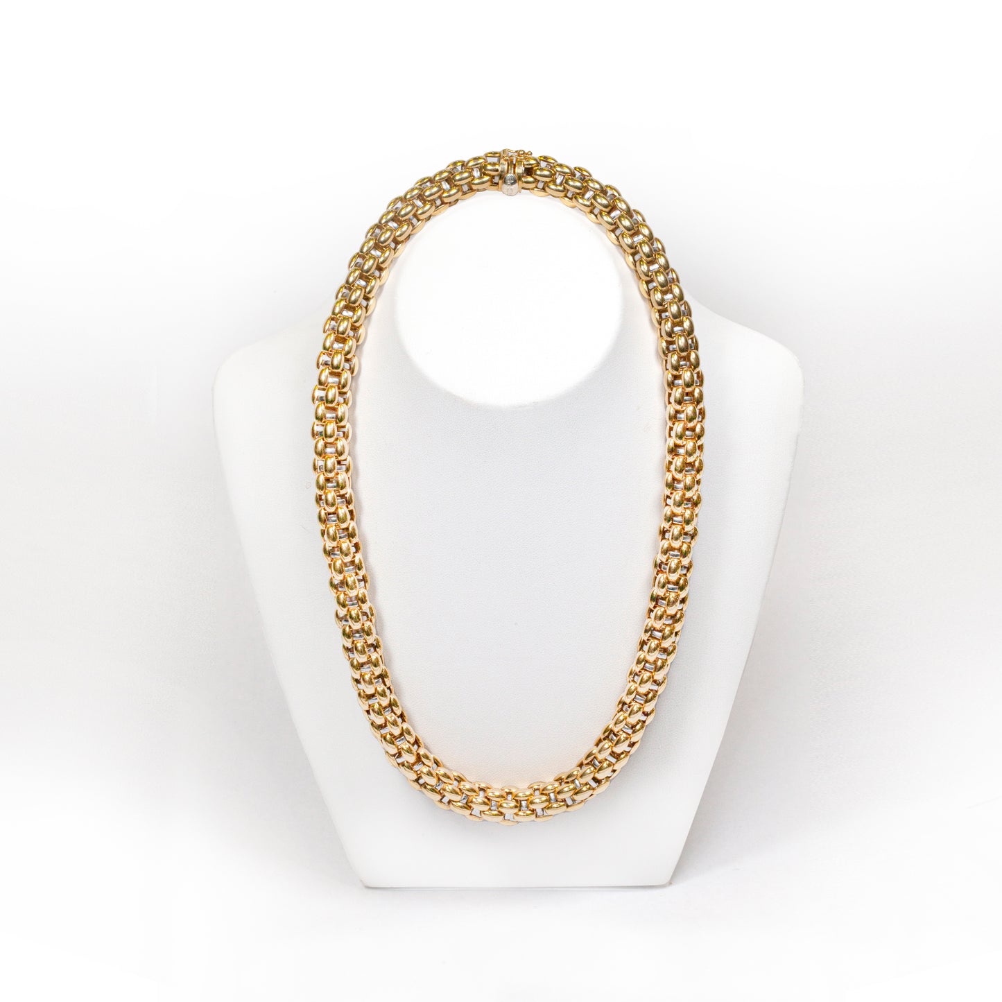 18 Carat Yellow and White Gold Woven FOPE Choker Necklace