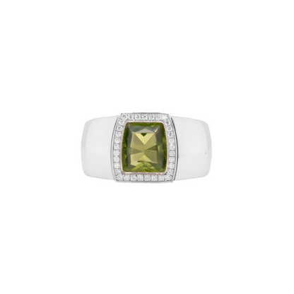 Cartier La Dona Diamond and Peridot 18 Carat White Gold Dress Ring
