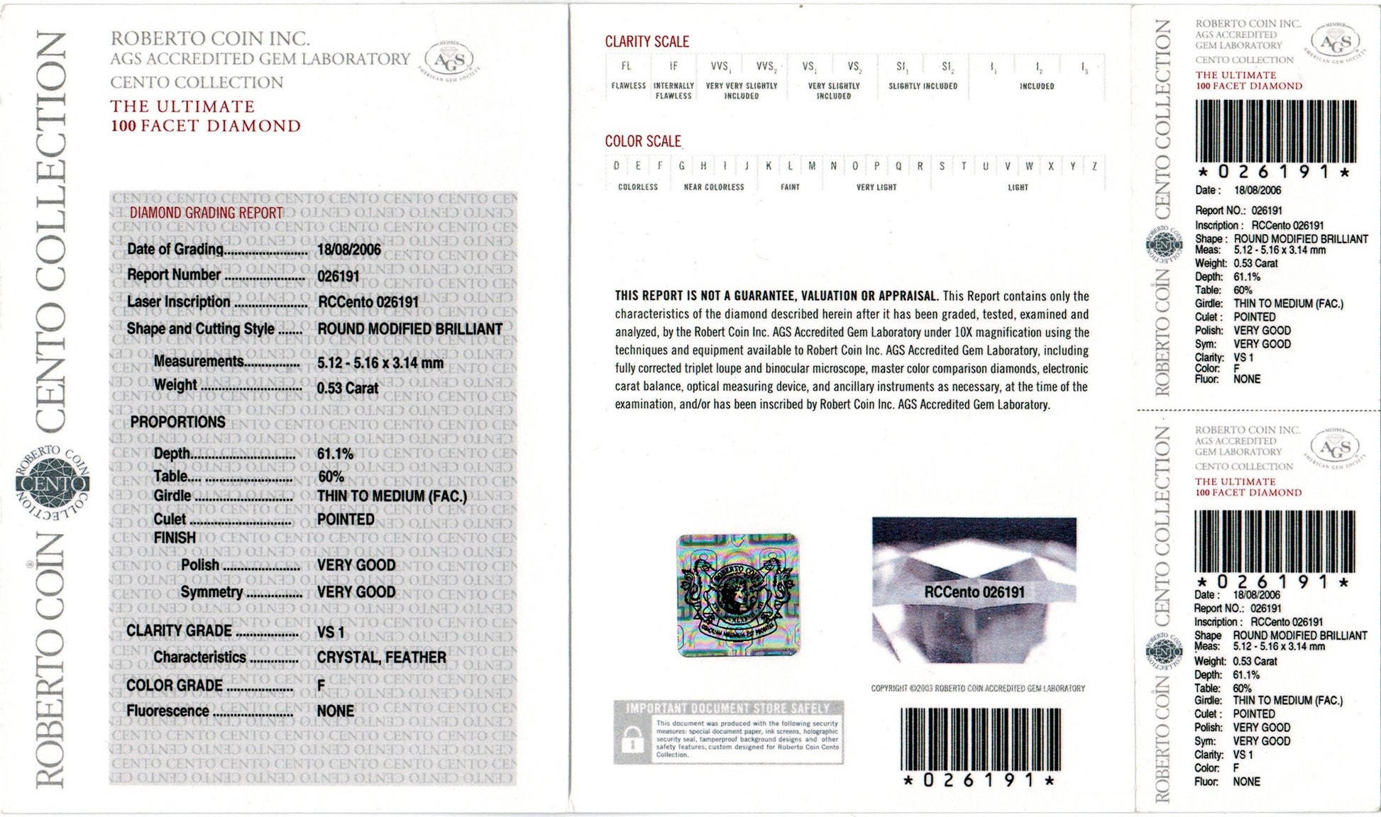 AGS Accredited gem lab report on Roberto Coin Cento Collection Diamond 18 Carat Gold Stud Earrings