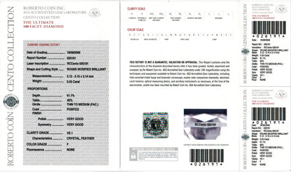 AGS Accredited gem lab report on Roberto Coin Cento Collection Diamond 18 Carat Gold Stud Earrings