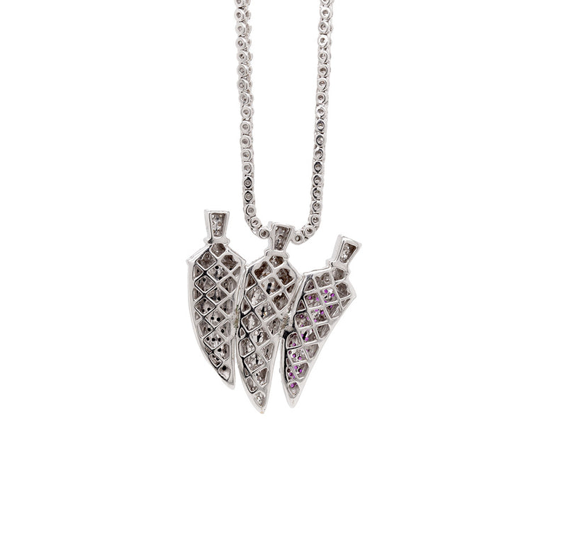Ruby, Black & White Diamond 18K White Gold Three Horn Pendant and Diamond Chain