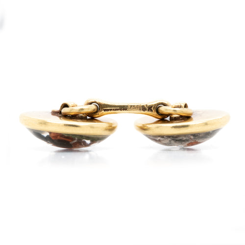 Antique Essex Crystal Horse Riding Scene 18ct Gold Round Cufflinks