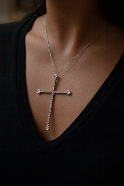 Large 18 Carat White Gold Diamond Cross Pendant and Chain
