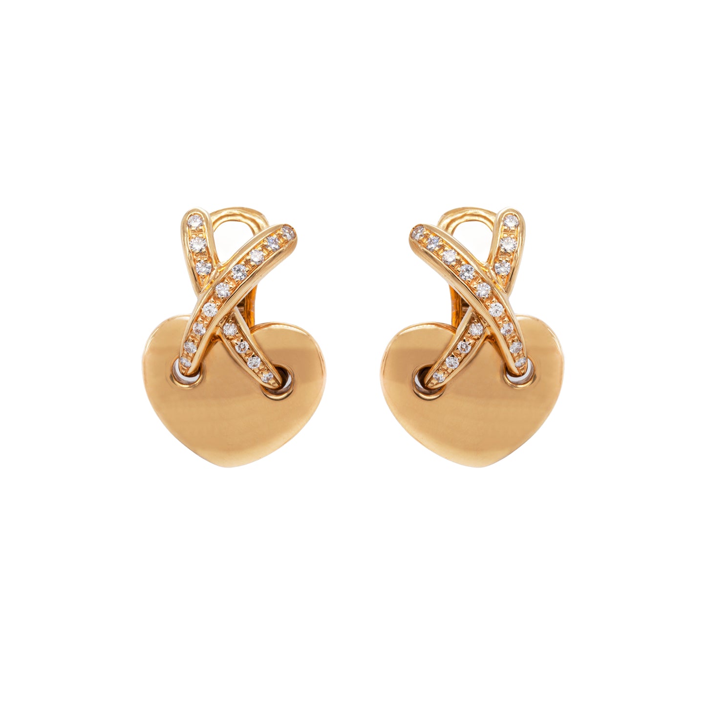 Chaumet Liens Diamond and 18 Carat Yellow Gold Heart and Kiss Clip-On Earrings