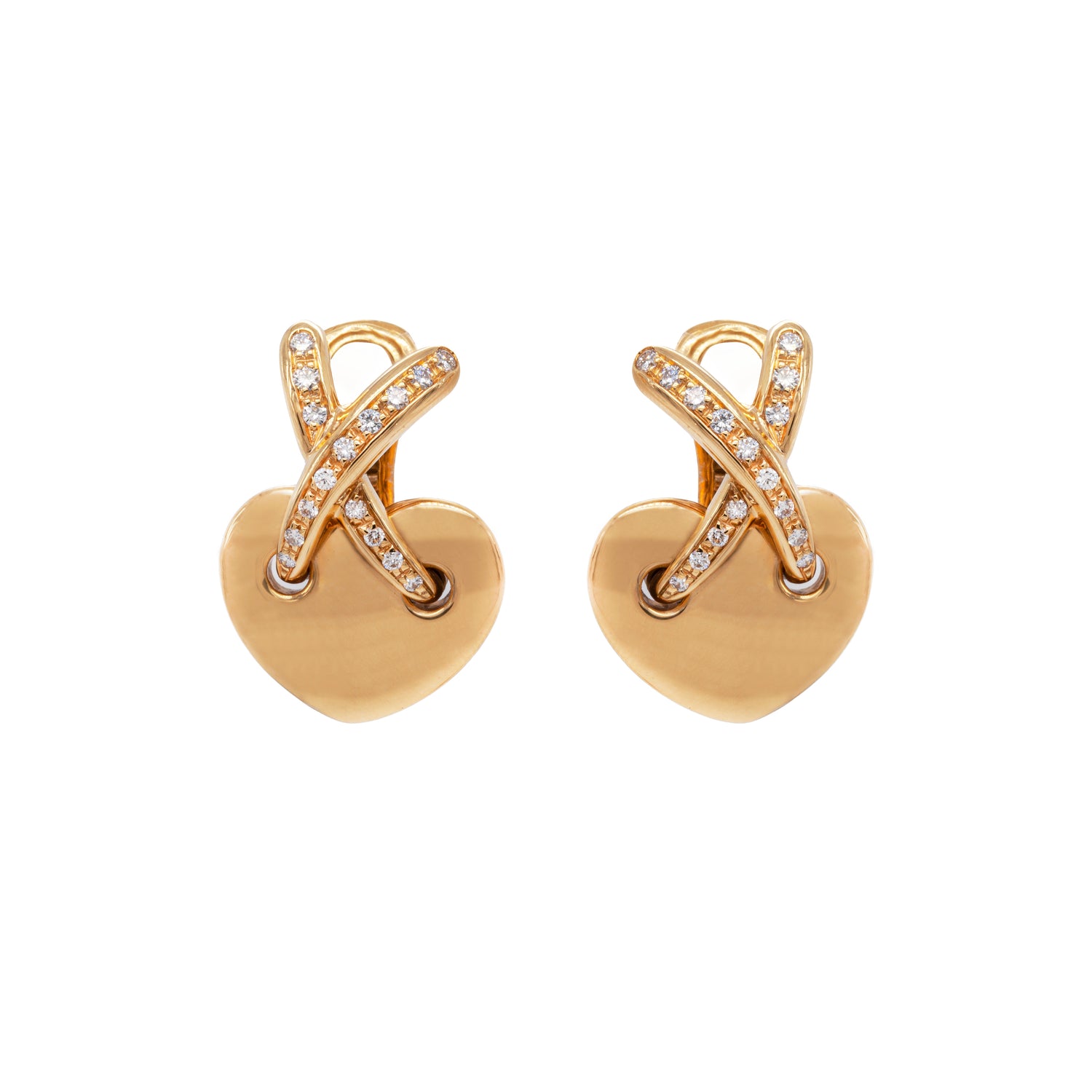 Chaumet Liens Diamond and 18 Carat Yellow Gold Heart and Kiss Clip-On Earrings