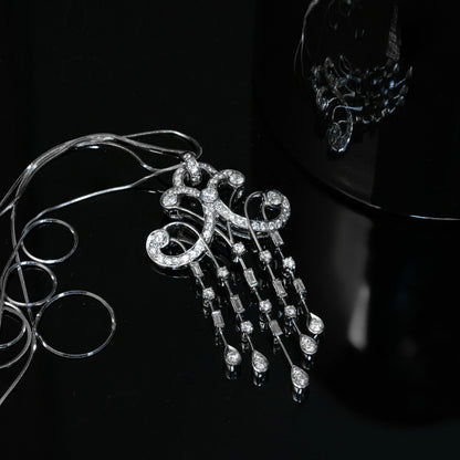 Baguette & Brilliant Cut Diamond 18 Carat White Gold Cascade Chandelier Pendant
