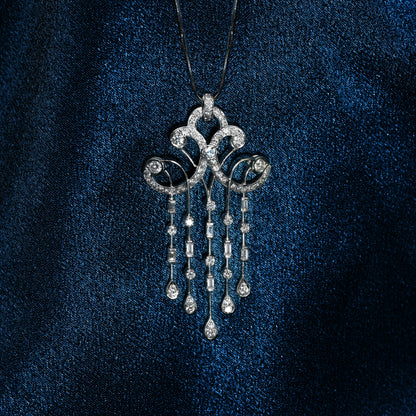 Baguette & Brilliant Cut Diamond 18 Carat White Gold Cascade Chandelier Pendant