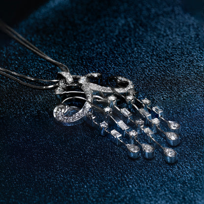 Baguette & Brilliant Cut Diamond 18 Carat White Gold Cascade Chandelier Pendant