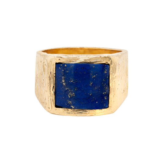Kutchinsky Lapis Lazuli 18 Carat Yellow Gold Textured Signet Ring, 1976