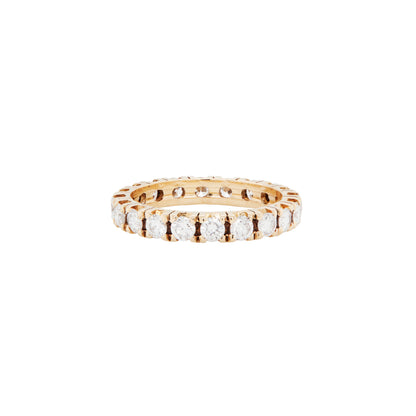 Diamond full eternity stacking band ring in 18ct yellow gold, featuring round brilliant cut diamonds in claw setting,.