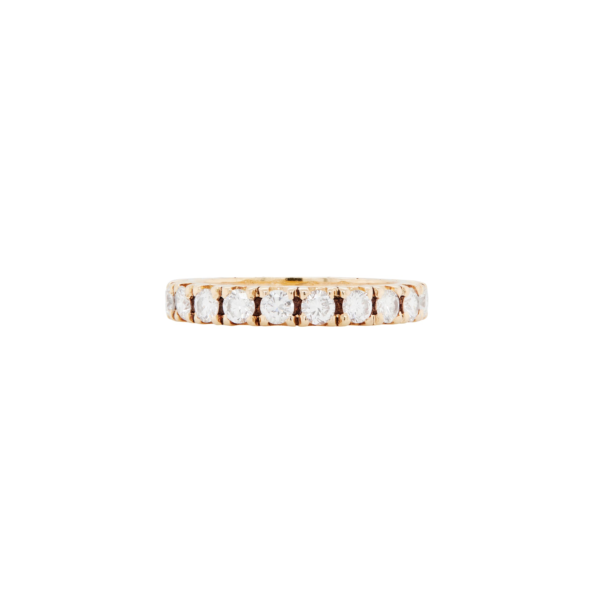 Diamond full eternity stacking band ring in 18ct yellow gold, featuring round brilliant cut diamonds in claw setting,.