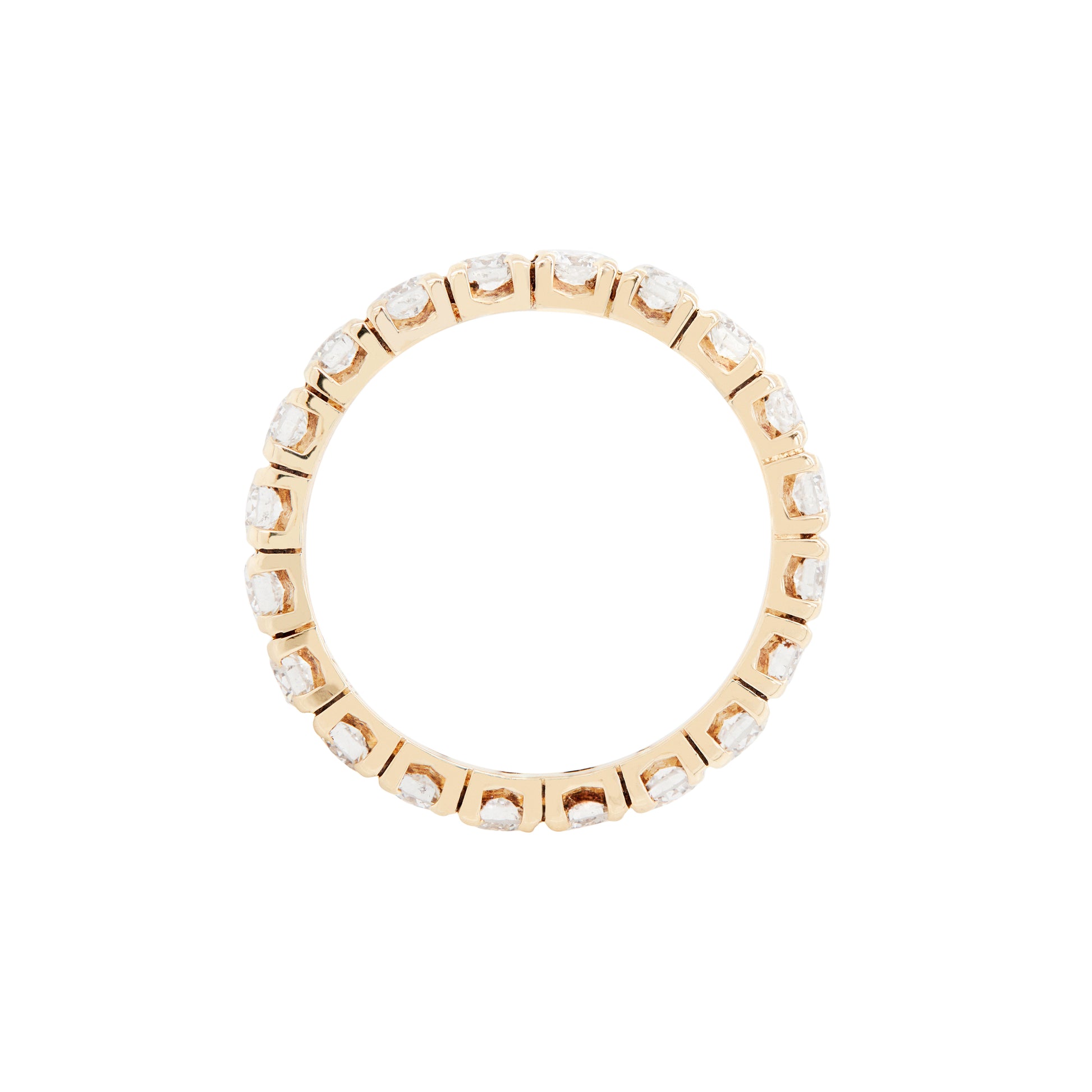 Diamond full eternity stacking band ring in 18ct yellow gold, featuring round brilliant cut diamonds in claw setting,.