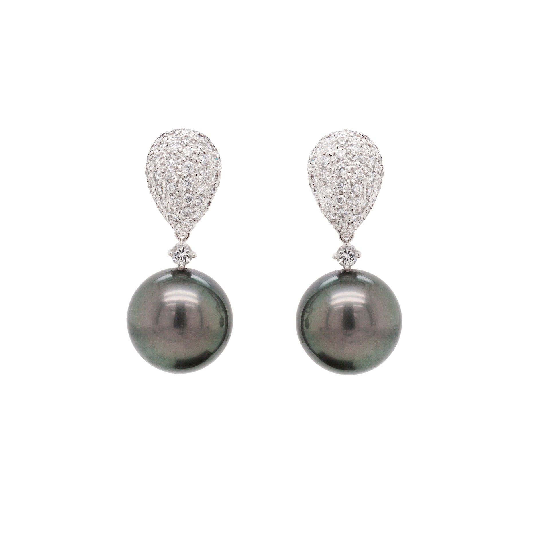 Black Pearl and Diamond 18 Carat White Gold Detachable Drop