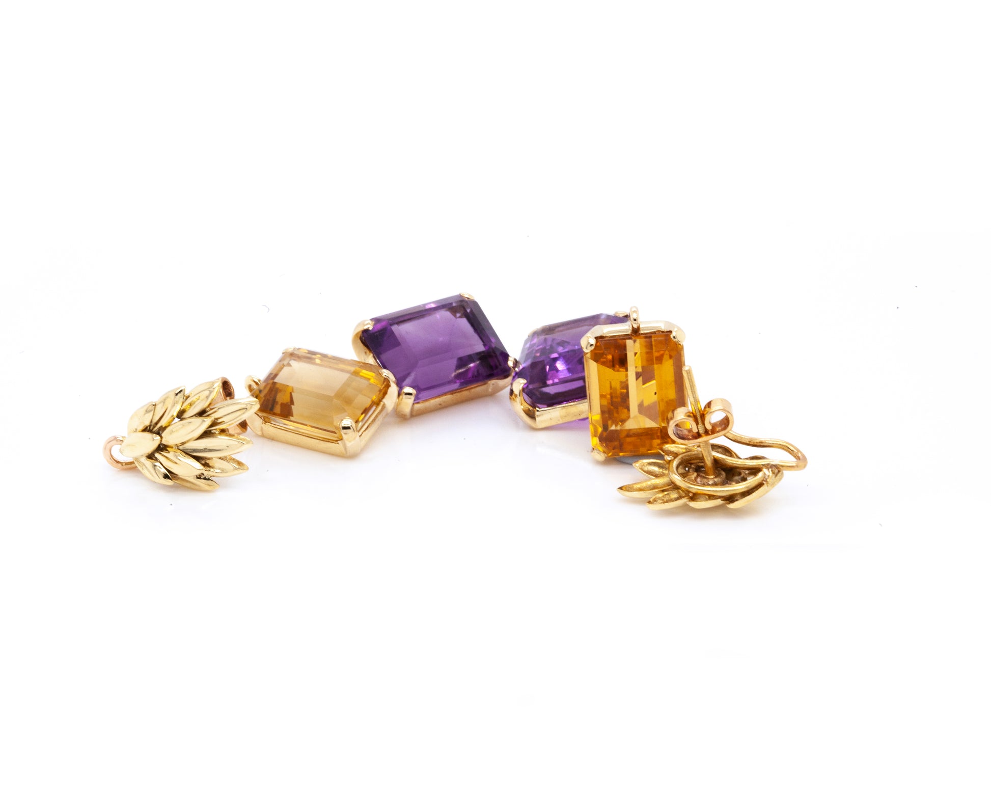 Vintage Amethyst and Citrine 18 Carat Yellow Gold Interchangeable Drop Earrings
