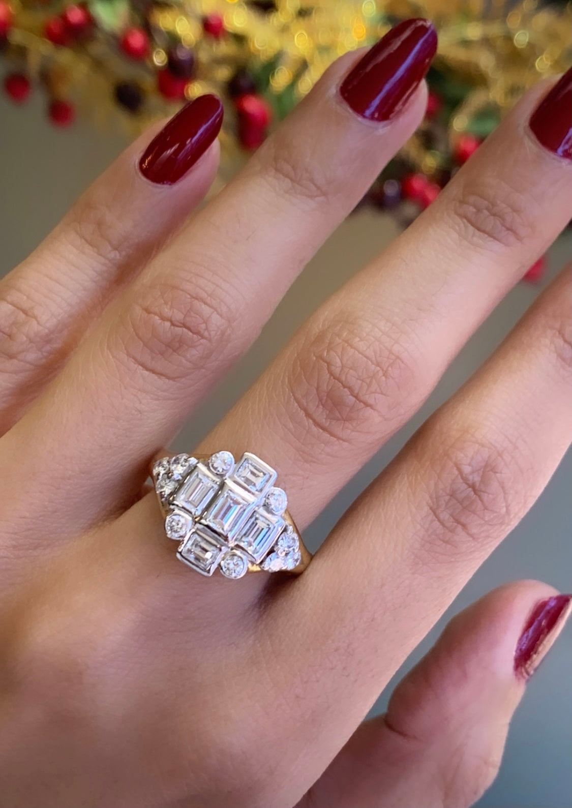 18 Carat Gold Diamond Art Deco Style Cluster Cocktail Ring - Tobi Gem Setting