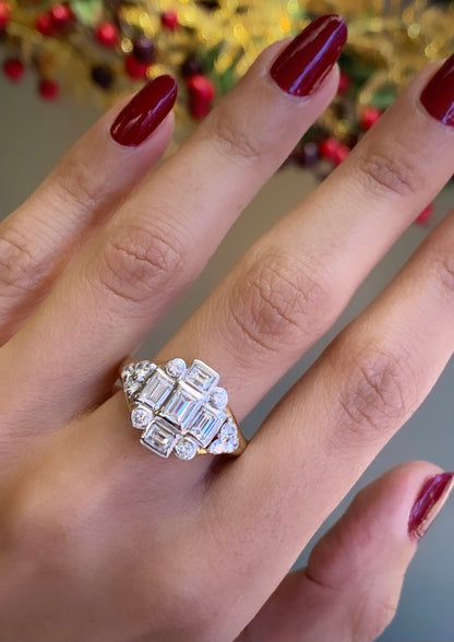 18 Carat Gold Diamond Art Deco Style Cluster Cocktail Ring - Tobi Gem Setting