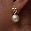 Golden Cultured Pearl and 18 Carat Yellow Gold Love Knot Dangle Earrings