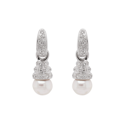 Diamond and Cultured Pearl 18 Carat White Gold Day and Night Dangle Earrings