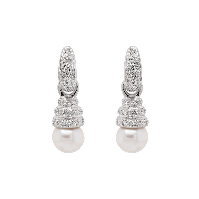 Diamond and Cultured Pearl 18 Carat White Gold Day and Night Dangle Earrings