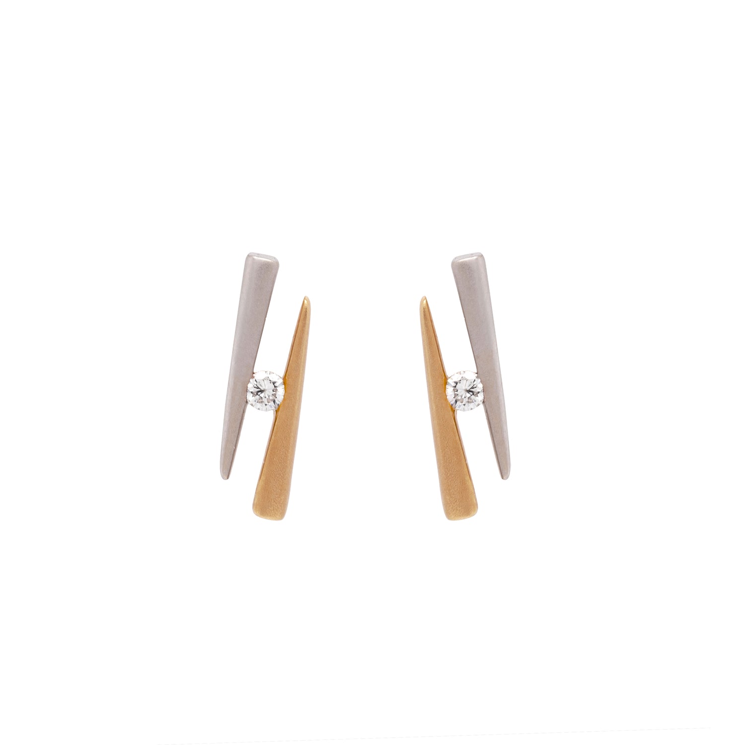 Diamond 18 Carat White and Yellow Gold Two Tone Spike Latch-Back Earrings