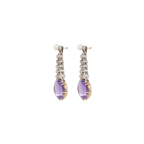 stunning antique amethyst, pearl and diamond earrings - side view