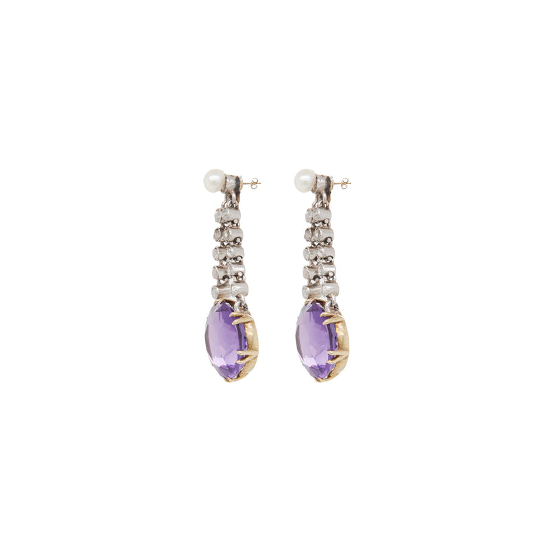 stunning antique amethyst, pearl and diamond earrings - side view