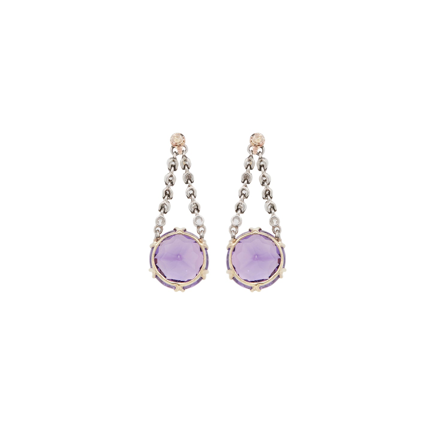 Antique Platinum and 18ct Yellow Gold Amethyst, Pearl and Diamond Drop Earrings