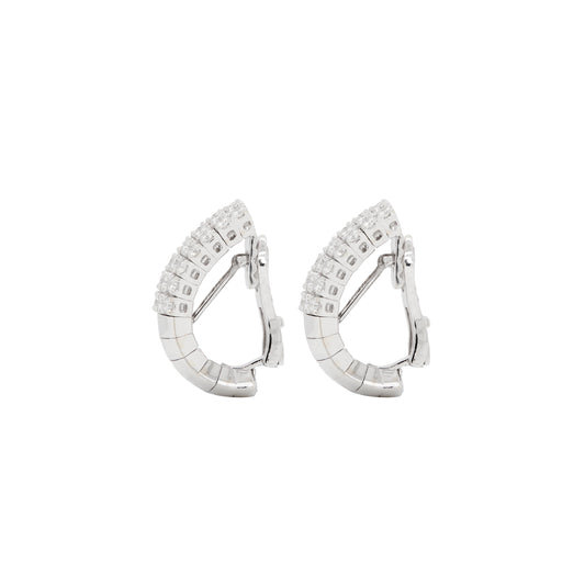 Diamond and 18 Carat White Gold Wide Lever-Back Earrings