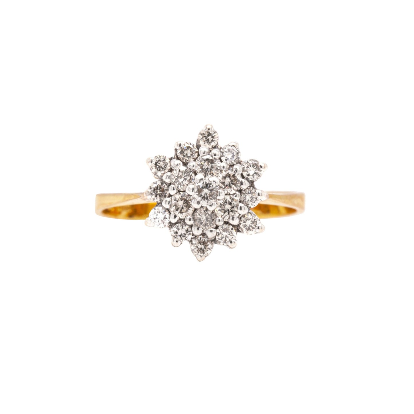 Diamond 18 Carat White and Yellow Gold Snowflake Cluster Engagement Ring