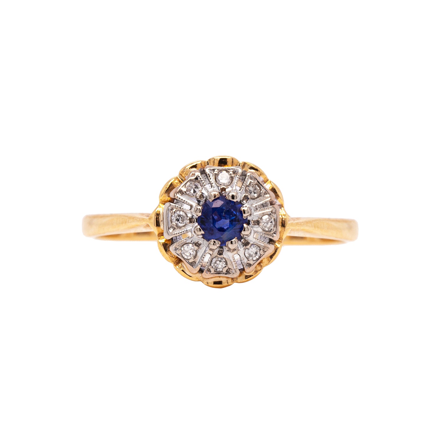 Sapphire and Diamond 18 Carat White and Yellow Gold Cluster Ring
