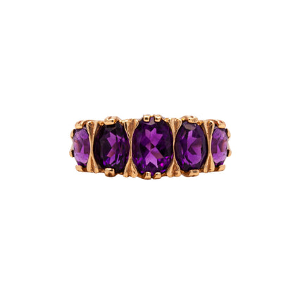 Amethyst 9 Yellow Gold Antique Style Five-Stone Ring
