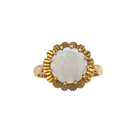 Cabouchon Opal 9 Carat Yellow Gold Flower Ring