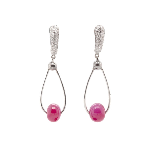 18 Carat White Gold Ruby and Diamond Drop Earrings