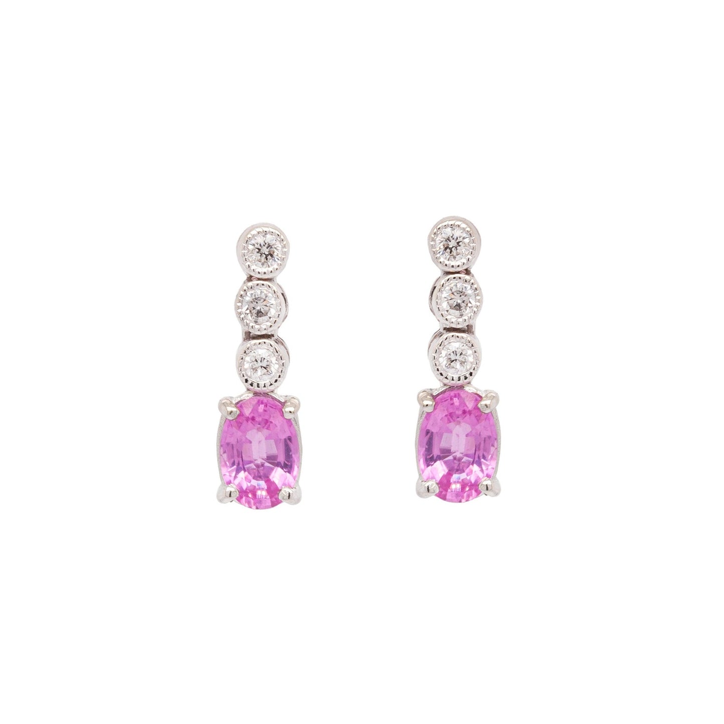 Pink Sapphire and Diamond 18 Carat White Gold Drop Earrings